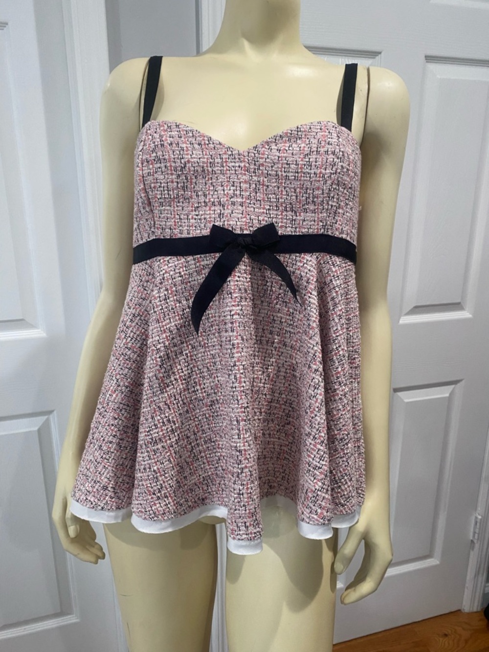 Women's Pink Bow-Accent Babydoll Top/ Size Large